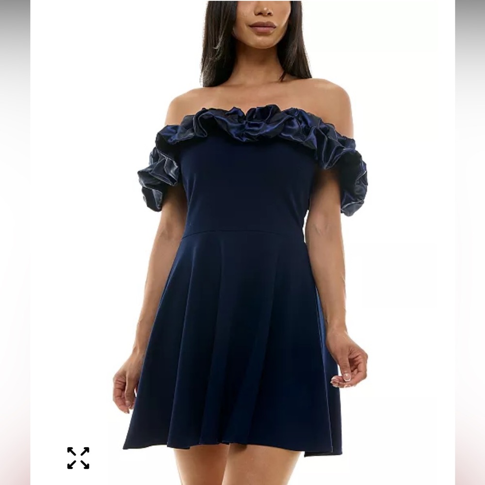 B Darlin Juniors' Ruffle-Trim Off-The-Shoulder Mini Dress